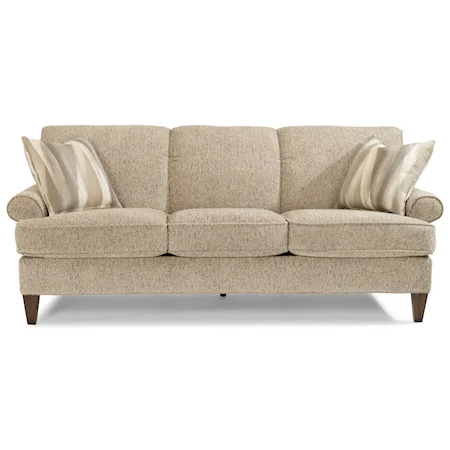 Transitional Sofa with Rolled Arms and Tapered Legs